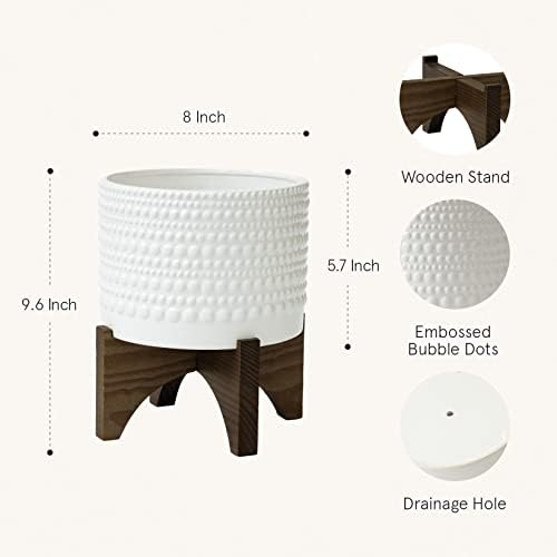 LA Jolie Muse Ceramic Pot for Plants, 8 Inch Indoor Planter with Stand