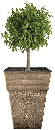 The HC Companies 18 Inch Avino Tall Square Planter - Decorative Indoor Outdoor Plant Pot for Front Porch, Deck, Patio and Home, Oxidized Black