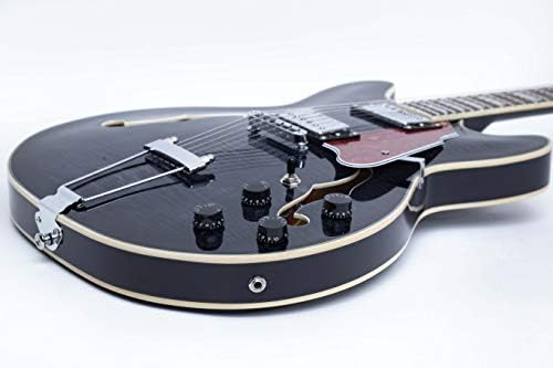 GROTE Jazz Electric Guitar Semi-Hollow Body Trapeze Tailpiece Bridge Guitar Gig Bag (RED)