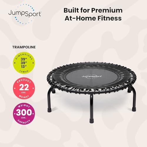 JumpSport 39" Premium Fitness Trampoline Exercise Rebounder 30 Adjustable Bungees 275 lb Wt. Rating