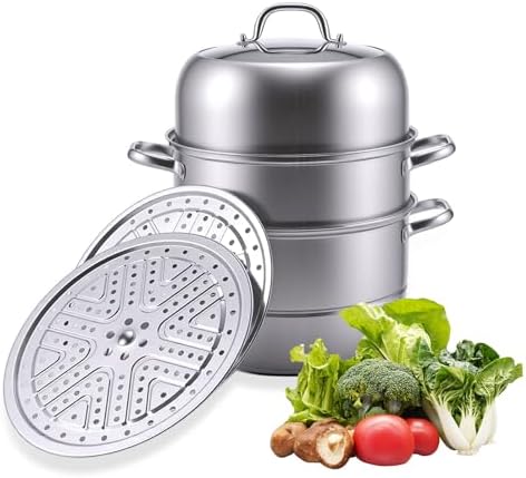 3-Tier 24 Qt Stainless Steel Steamer Pot with Glass Lid – Multi-Layer Stackable Cookware for Tamales