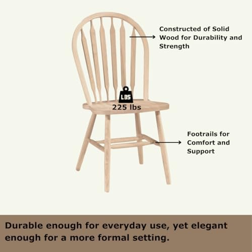 IC International Concepts Solid Wood Windsor ArrowBack Chair, Unfinished