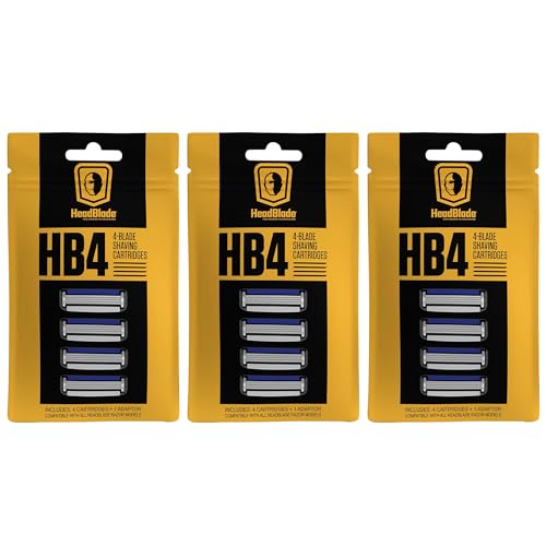 HeadBlade Men's HB4 Refill Shaving Razor Blades. Stainless Steel Blades for No Tugging or Pulling, Shave Less, Works for Face, Body, and Scalp (Pack of 1)