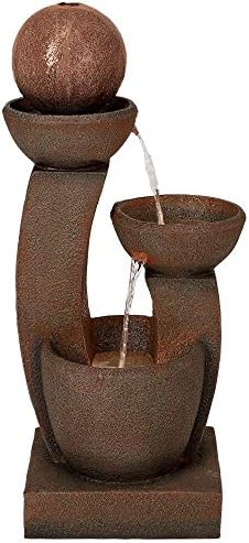 Curved Columns 31" High LED Light Modern Outdoor Indoor Large Fountain | Zen Decor Faux Stone Floor with Standing Waterfall Bowl Water Feature for
