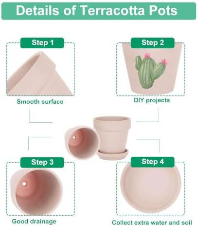 vensovo 8 Inch Clay Pot for Plant with Saucer - 2 Pack Large Terra Cotta Plant Pot with Drainage Hole, Clay Planters Pot