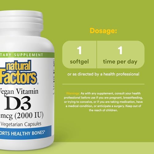 Natural Factors Vegan Vitamin D3 2000 IU - Supports Bone & Immune Health - Plant-Based Cholecalciferol - Vegetarian Capsules - 90 Capsules (90