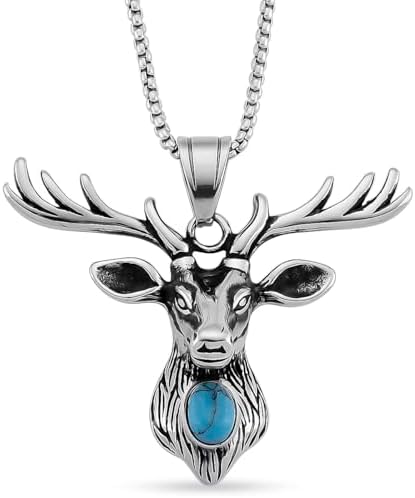 Blue Howlite 0.50 ctw Majestic Stag Necklace in Steel 20-22 Inches