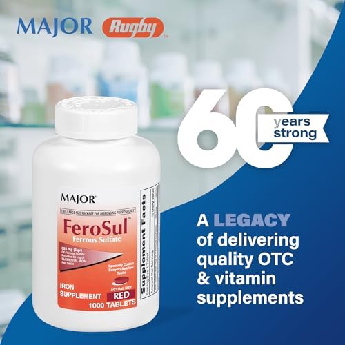 Major FeroSul - Ferrous Sulfate 325 mg Tablets - Iron Supplement for Women and Men - Specially Coated Easy-to-Swallow Tablets - Red - 1000 Count