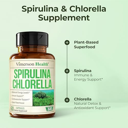 Organic Spirulina and Chlorella Capsules - Spirulina Capsules with Chlorella Powder for Immune