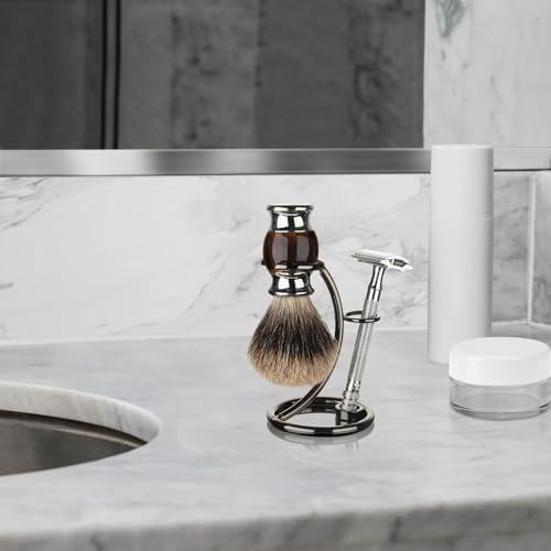 Linkidea Shower Shaving Brush Stand, Safety Razor Holder, Compatible with Vikings Blade Chieftain, Emperor Augustus Razor (Brushed Nickel)