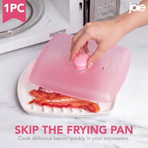 Joie Piggy Microwave Bacon Tray, Grooved Cooking Tray for Microwaving Bacon | Holds 4-5 Strips, Cooks Healthier and Crispier Bacon