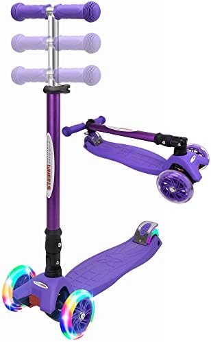 ChromeWheels Foldable Scooters for Kids, Deluxe Kick Scooter 4 Adjustable Height 132lbs Weight Limit 3 Wheel, Lean to Steer LED Light Up Wheels