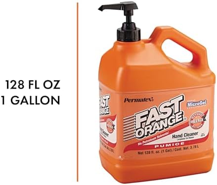 Fast Orange 25219 Pumice Lotion, Heavy Duty Hand Cleaner, Natural Citrus Scent, Waterless Cleaner for Mechanics, Strong Grease Fighter, 1 Gallon