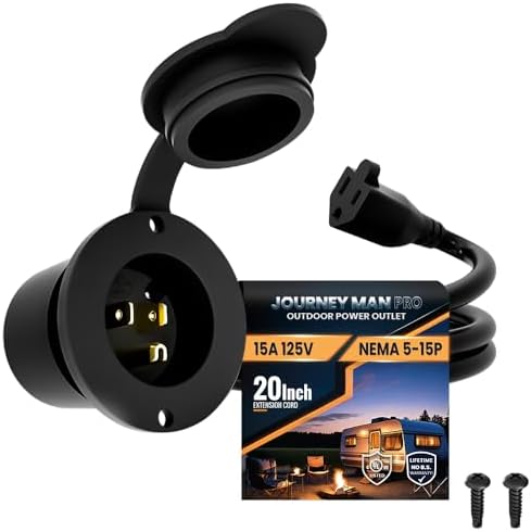 Journeyman-Pro 5278GCP1 AC Power Inlet Port Charger Plug, 15 Amp, Black