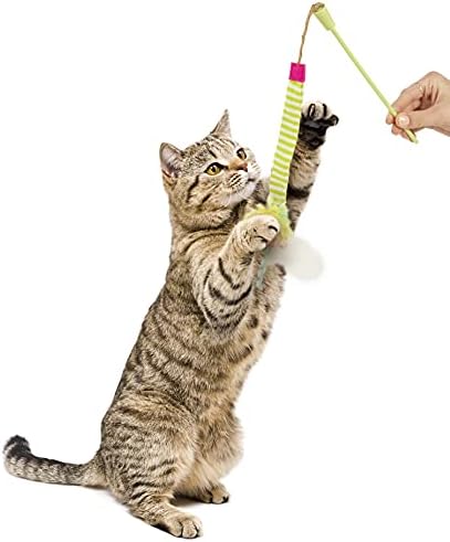 SmartyKat Frisky Flyer Feather Wand Cat Toy, Extendable Up to 24" - Blue, One Size