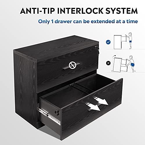 DEVAISE Lateral File Cabinet with Lock, 2 Drawer Filing Cabinet, Black