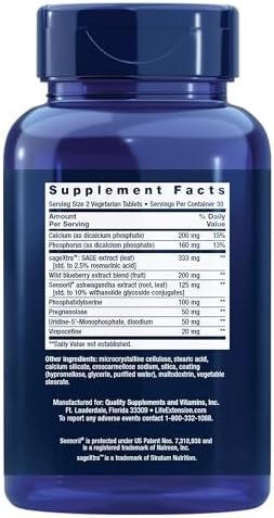 Life Extension Cognitex® Elite Pregnenolone, sage, Blueberry, ashwagandha, phosphatidylserine, Advanced Formula, Attention, Focus, Memory