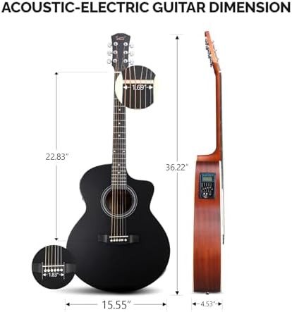 GLARRY 36in Acoustic Electric Guitar Beginner Kit with 15W Amp, 5-band EQ Dreadnought Design 6 Strings Electric Acoustic Guitar with Bag, Strap, Picks