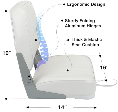 Leader Accessories Classic Low Back Folding Fishing Boat Seat Boat Chairs | Marine Boat Chairs With Thick Cushion, Aluminum Hinge, Use universal 5"x5" Mount, Fits Jon/Bass/Pontoon Boats
