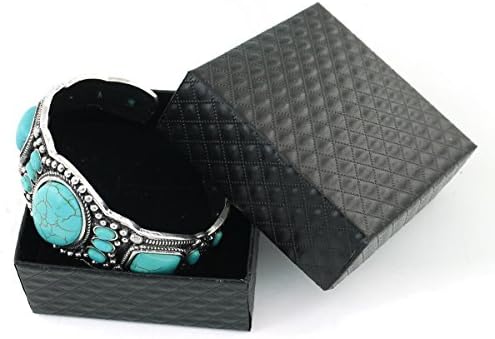 Women's Antique Rgentium Plated Base Heart Compressed Turquoise Bracelet Cuff Bangle Fashion Jewelry