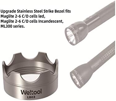Weltool Flashlight Strike Bezel - 304 Stainless Steel for Maglite C or D Cell flashlights LED ML300L & ML300 LX - Upgrade Maglite Glass Breaker