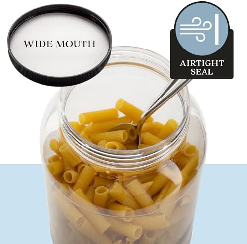 Cornucopia Brands Gallon Plastic Jars (2-Pack); Clear Round Containers w/Black Ribbed Lids, BPA-Free 4-Quart Large Size