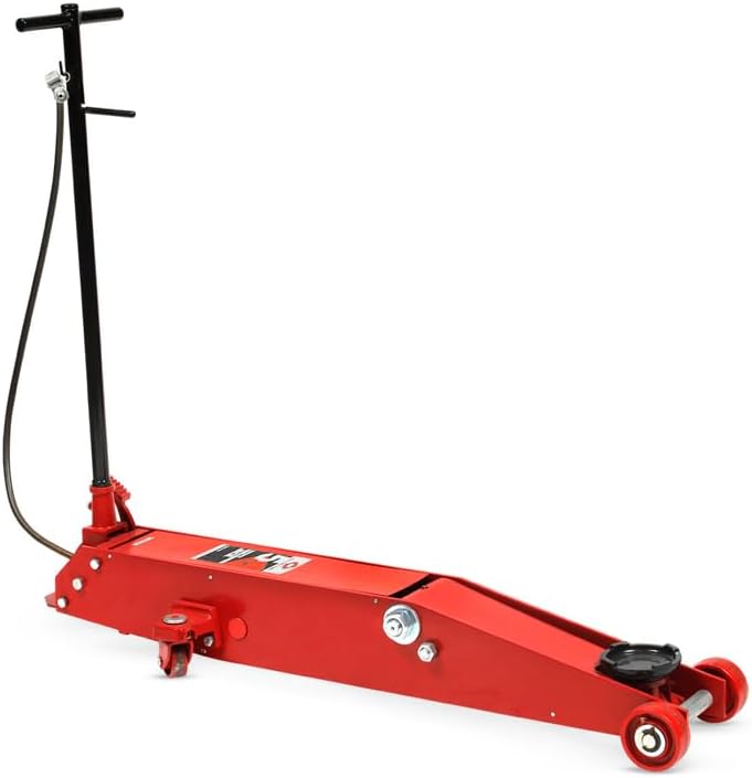 AFF 10 Ton Air Hydraulic Long Chassis Jack - for Long Overhang Vehicles | 10 T Floor Jack with Foot Pump & 3-Position Lock Handle - Ideal for Repair Shops, Bus & Truck Fleets, Heavy Duty Equipment