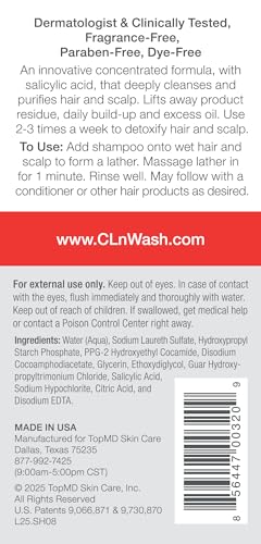 CLn® Shampoo - Clarifying Formula with Salicylic Acid, For Normal to Oily Scalp Prone to Folliculitis, Dandruff, Itchy & Flaky Scalp, Fragrance-Free & Paraben-Free, 8 fl. oz.