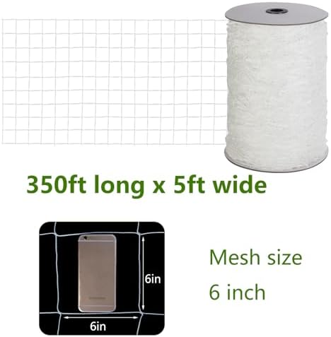 Toolazy Trellis Netting 5 x 350 ft - Heavy Duty Nylon Garden Netting with 6 Inch Mesh, Soft Plant Support Net for Tomatoes, Cucumbers, Peas