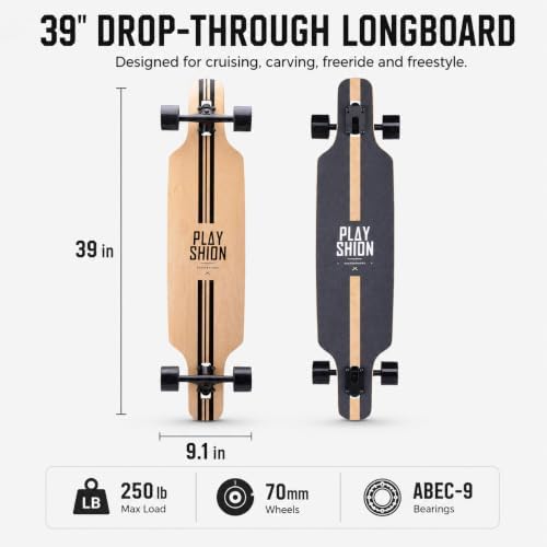 Playshion 39 Inch Drop Through Longboard Skateboard for Beginners