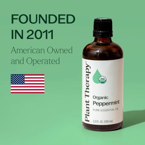 Plant Therapy Organic Peppermint Essential Oil, 100 mL (3.3 oz), 100% Pure and Undiluted, USDA Certified Organic, for Diffusion, Skin, and Hair