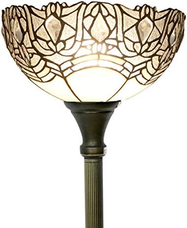 WERFACTORY Tiffany Floor Lamp White Crystal Stained Glass Torchiere Light | 12X12X71 Inches Pole Standing Corner Torch Uplight Decor Bedroom Living