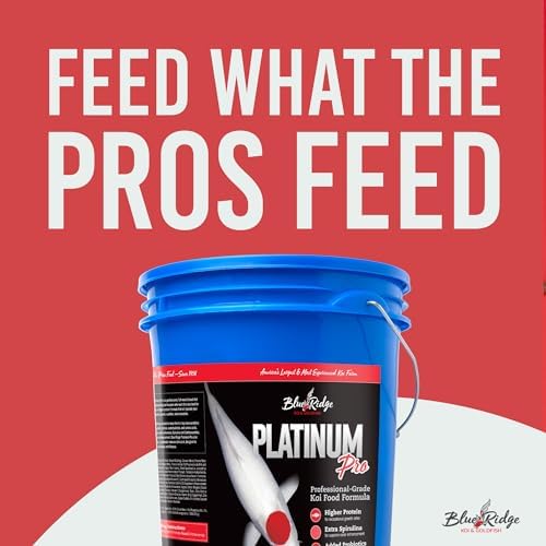 Blue Ridge Koi Platinum Pro 41% Protein Fish Food, 3/16" Pellets, 4.5 lb | Floats, softens fast; Spirulina & Canthaxanthin color support; probiotic-enriched; warm-season formula