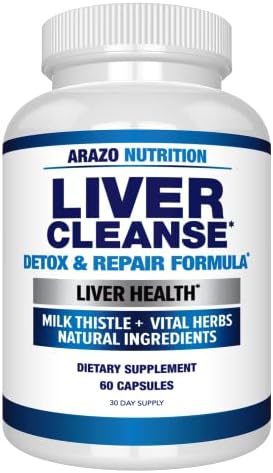 Arazo Nutrition Liver Cleanse Detox & Repair Formula – Milk Thistle Herbal Support Supplement: Silymarin, Beet, Artichoke, Dandelion, Chicory Root
