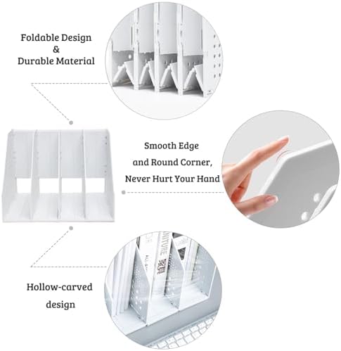 SAYEEC Collapsible Magazine Holder Plastic Desktop 4 Compartment File Rack Magazine Organizer Vertical File Divider Sorter Storage Document