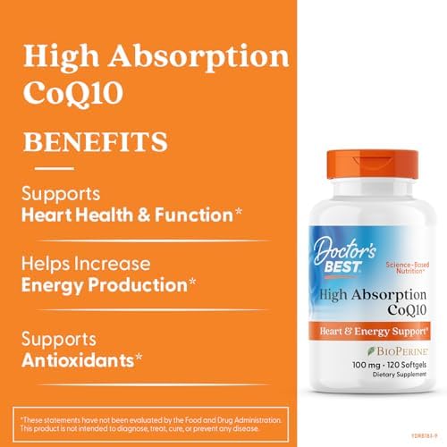 Doctor's Best High Absorption CoQ10 with BioPerine, Gluten Free Naturally Fermented, Heart Health & Energy Production, 100 mg, 60 SoFtgels