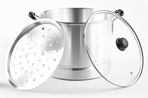 IMUSA USA MEXICANA-410 Aluminum Steamer with Glass Lid 10-Quart, Silver, 10Qt | Brushed Finish, Cool-Touch Handles with Glass Lid, Ideal for Tamales, Great for Family Meals