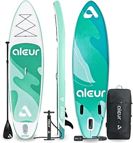 aleur Explorer Inflatable Stand Up Paddle Board Package W Premium SUP Accessories & Backpack, Non-Slip Deck, Leash, Paddle and Hand Pump | Elegant