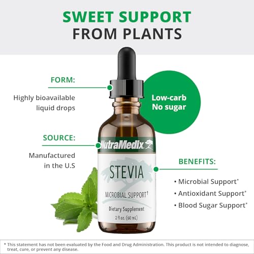 NutraMedix Stevia - Bioavailable Liquid Stevia Leaf Extract Drops for Microbial Support - Sugar Alternative with Microbial Support Properties - Low-Carb, No Added Sugar (1 oz / 30 ml)