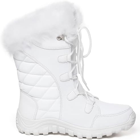 POLAR Womens Quilted Faux Fur Cuff Winter Duck Rubber Sole Durable Snow Rain Outdoor Boots