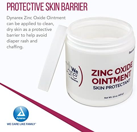 Dynarex Zinc Oxide Ointment, Soothes, Prevents, and Relieves Diaper Rash, Chaffed Skin, and Irritation, White, 1 Count - 15 oz. Jar of Ointment