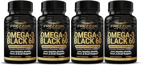 FREZZOR Omega 3 Black for Joint Care & Comfort - New Zealand Green Lipped Mussel Oil Capsules; 53x Higher Potency with UAF1000+ Super Antioxidant, No Fishy Aftertaste, 1-Pack, 60 Softgels