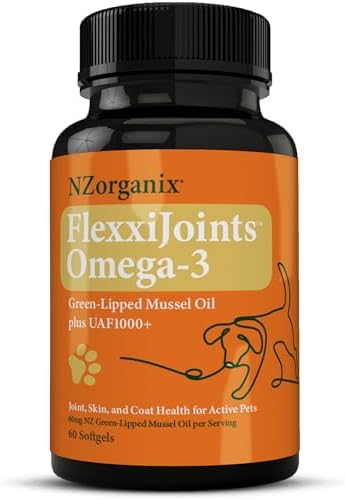 FlexxiJoints Omega-3 Hip and Joint Supplement • Green-Lipped Mussel Omega-3 Oil for Dogs • 100% New Zealand Green-Lipped Mussels (60 Softgels)