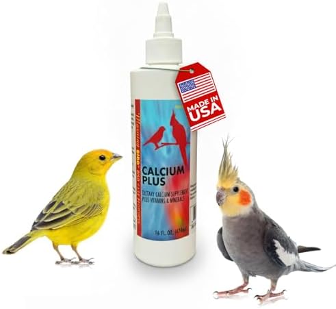 Calcium Plus Liquid for Birds – Calcium Supplement with Vitamins and Minerals for Strong Eggshells, Healthy Bones - Support Growth, Breeding, and Wellness for All Birds 4 Fl Oz | Calcium Supplement - Supports Healthy Growth, Bone Strength, Breeding, Brai…