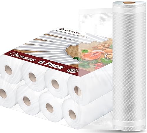 POTANE 6 Pack 11"x20'(3Rolls) and 8"x20' (3Rolls)Thickened Vacuum Sealer Bags, Smell-Proof, Puncture Prevention, Heavy duty for POTANE, Food Saver