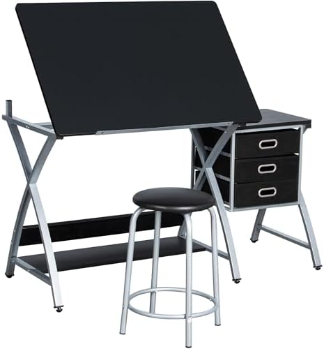 Yaheetech Drafting Table with Storage & Stool