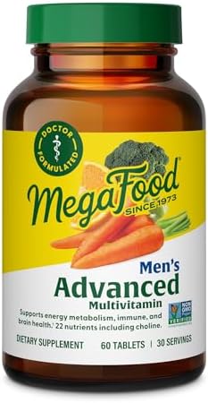 MegaFood Advanced Multivitamin for Men, Doctor Formulated, 120 Tablets | Immune Support, Cellular Energy, Heart & Brain Health, Choline, Methylfolate, Vitamin C, D3, Zinc, Vegetarian, 60 Servings