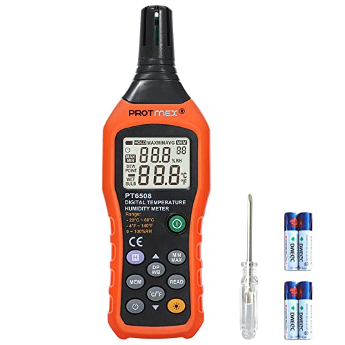 Digital Temperature Humidity Meter, Thermometer Hygrometer with Ambient Dew Point and Wet Bulb Temperature Indoor and Outdoor