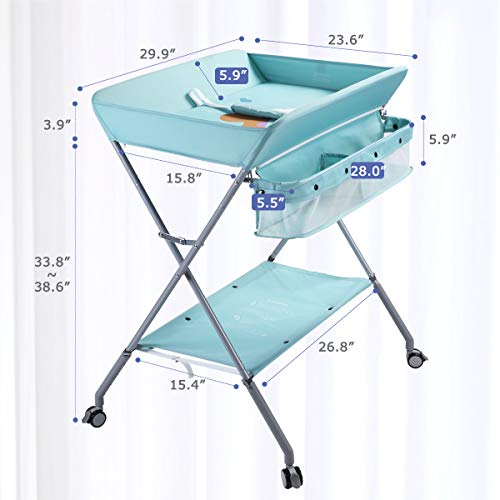 Baby Changing Table Portable Folding Diaper Changing Station with Wheels