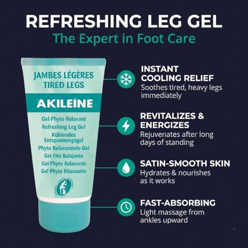 AKILEINE Refreshing Leg Gel 150ml for Tired Legs | Muscle Soreness Gel | Reduces Swelling | Circulation Aid | Leg Relief